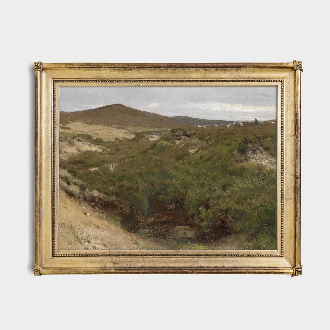Shepherd with Flock of Sheep on Rolling Hills Vintage Poster - Image 2