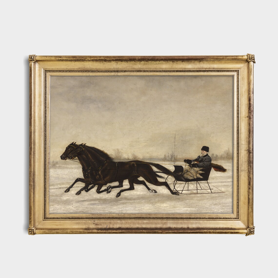 Horse-Drawn Sleigh Winter Landscape, Vintage Art Print - Image 2