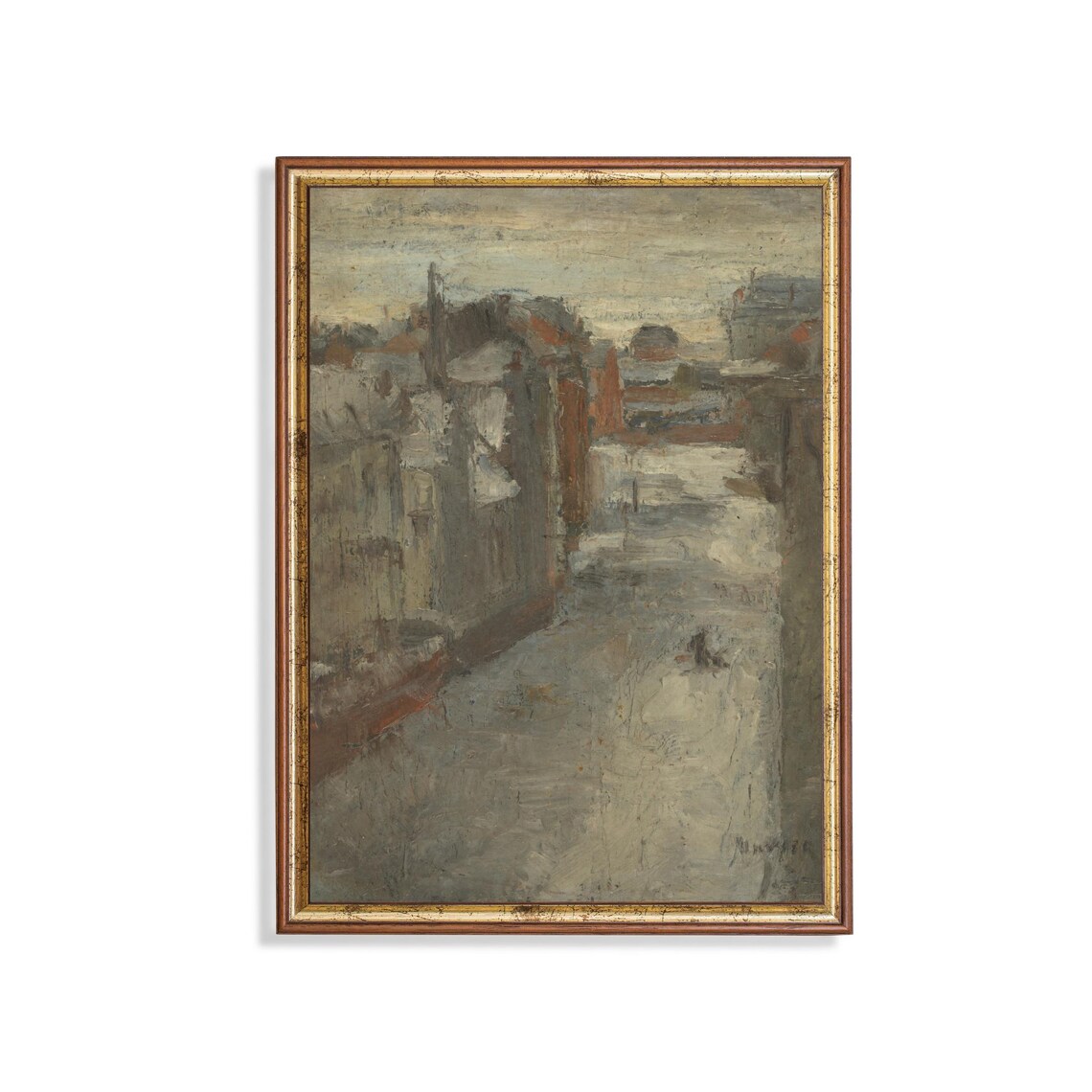 Snowy City Street in Winter Impressionist Cityscape Vintage Poster