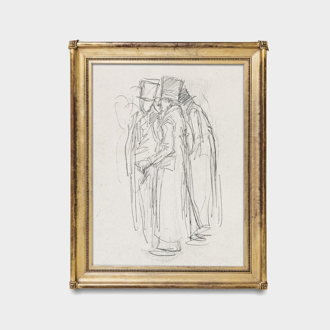 Gentlemen in Top Hats Strolling Vintage Ink Sketch Artwork Poster - Image 3