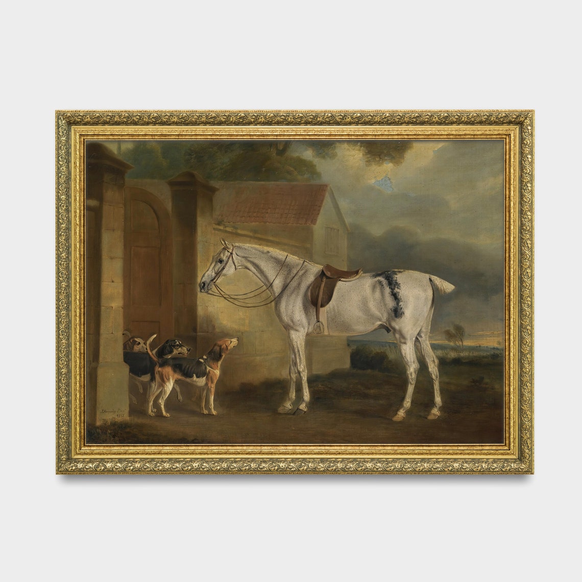 Vintage Horse Painting Antique Horse And Dogs Rustic Moody Print Farm Animal Art Wall Art Fine Art - Image 3