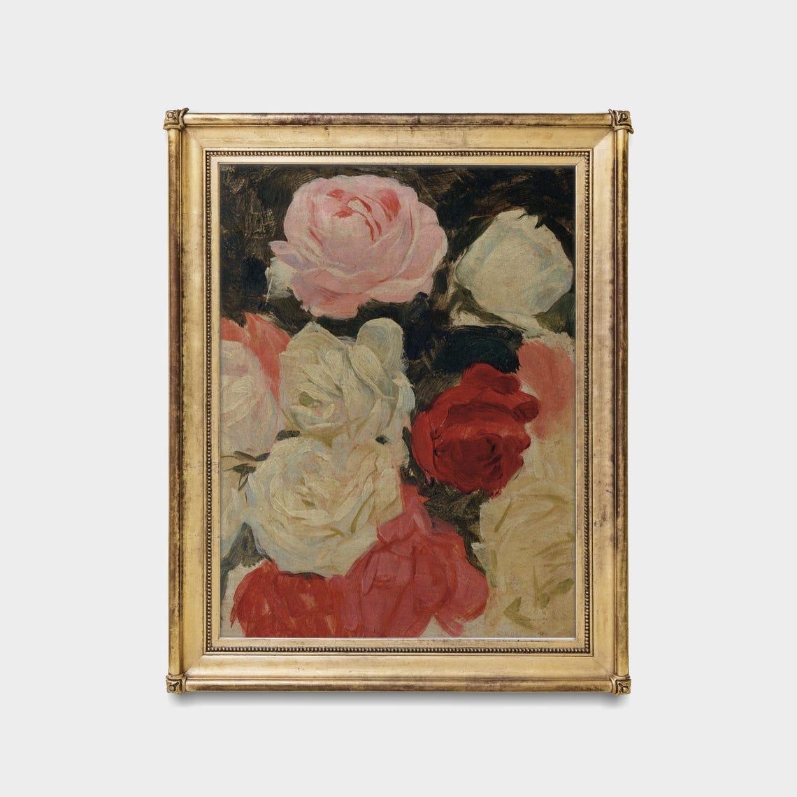Impressionist Bouquet of Pink White and Red Roses Floral Poster - Image 5