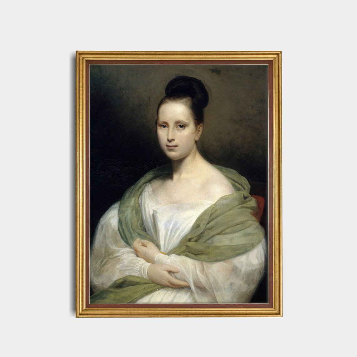 Vintage Woman Portrait With Green Shawl Antique Oil Art Poster - Image 4