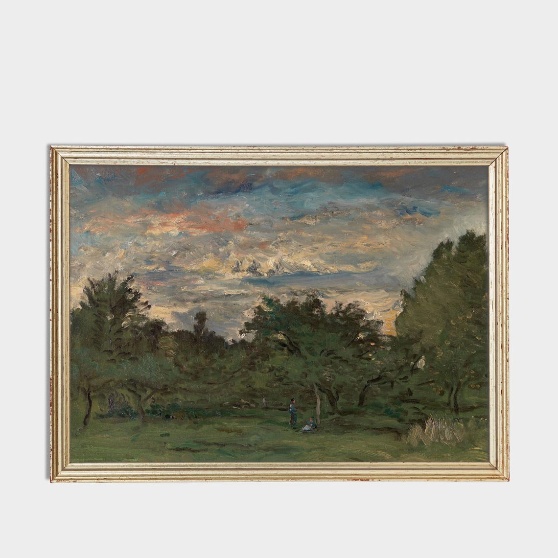 Sunset Over A Green Orchard With Figures Vintage Landscape Poster - Image 3
