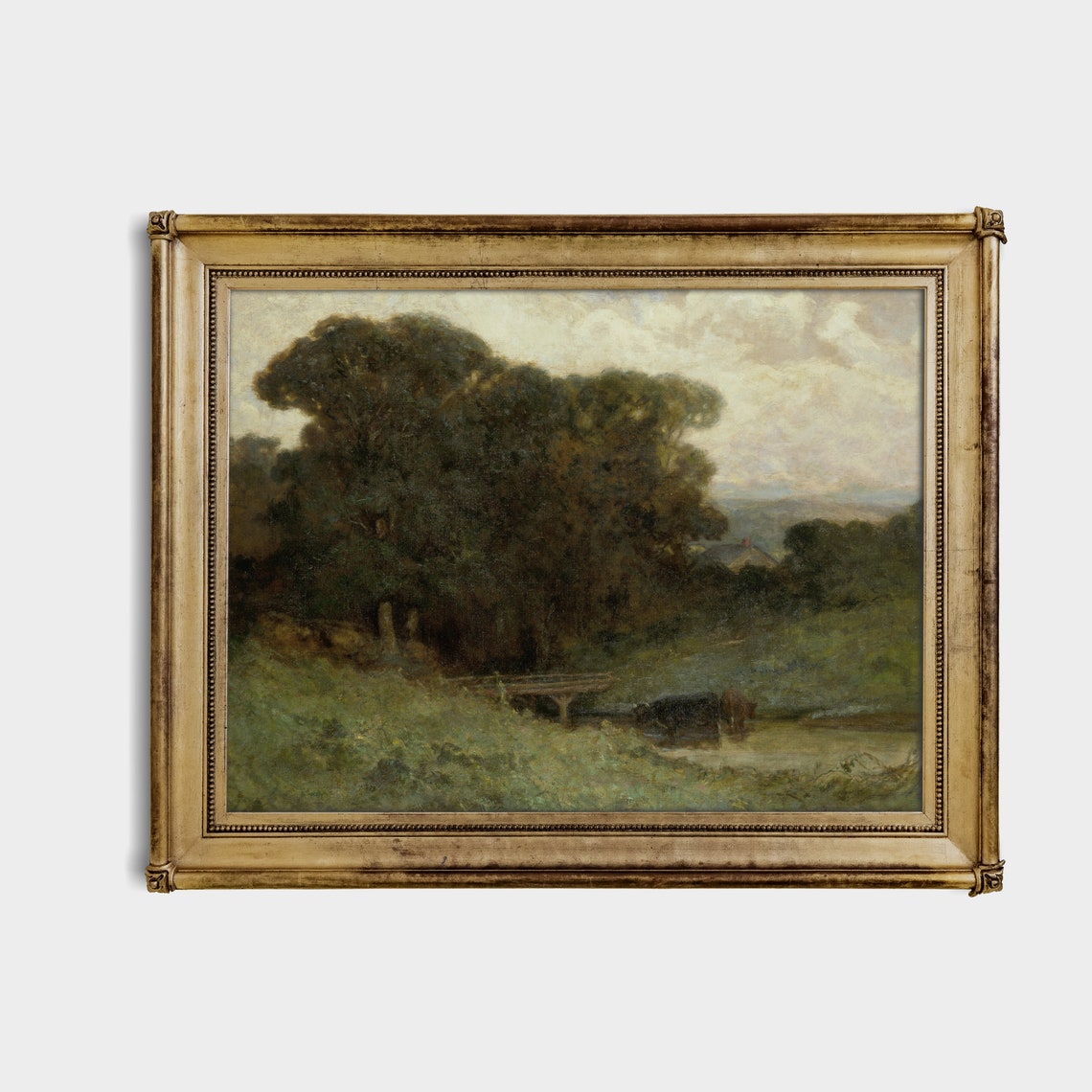 Barbizon Forest Stream with Drinking Cattle Moody Landscape Oil Print - Image 4