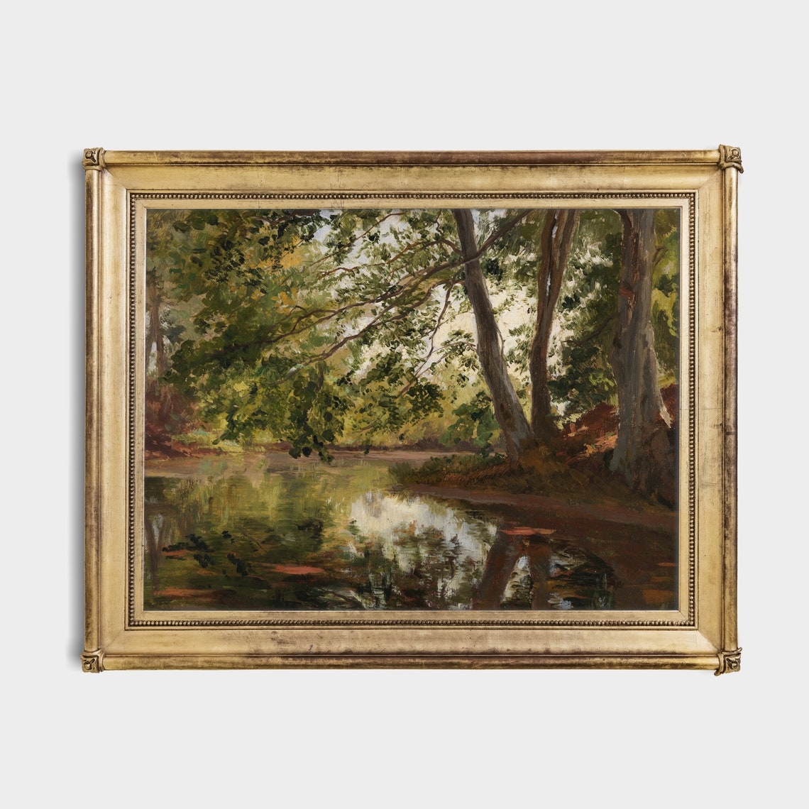 Sunlit Woodland Stream With Tree Reflections Vintage Landscape Poster - Image 2