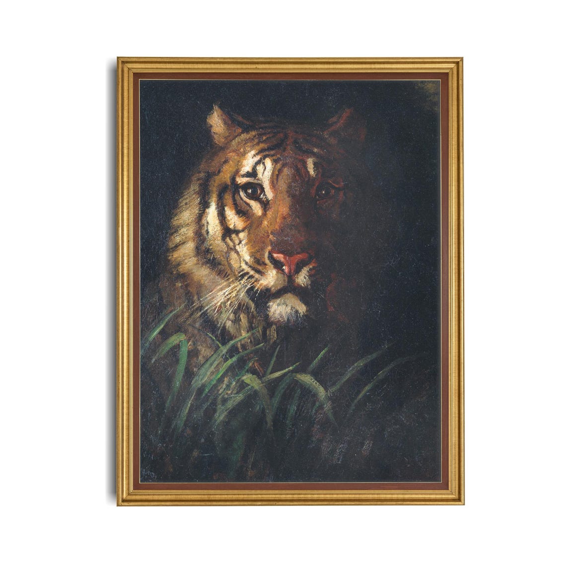 Printed And Shipped Tiger Portrait Painting Vintage Animal Print Moody Rustic Oil Painting Art Farmhouse Decor Antique Art - Image 4