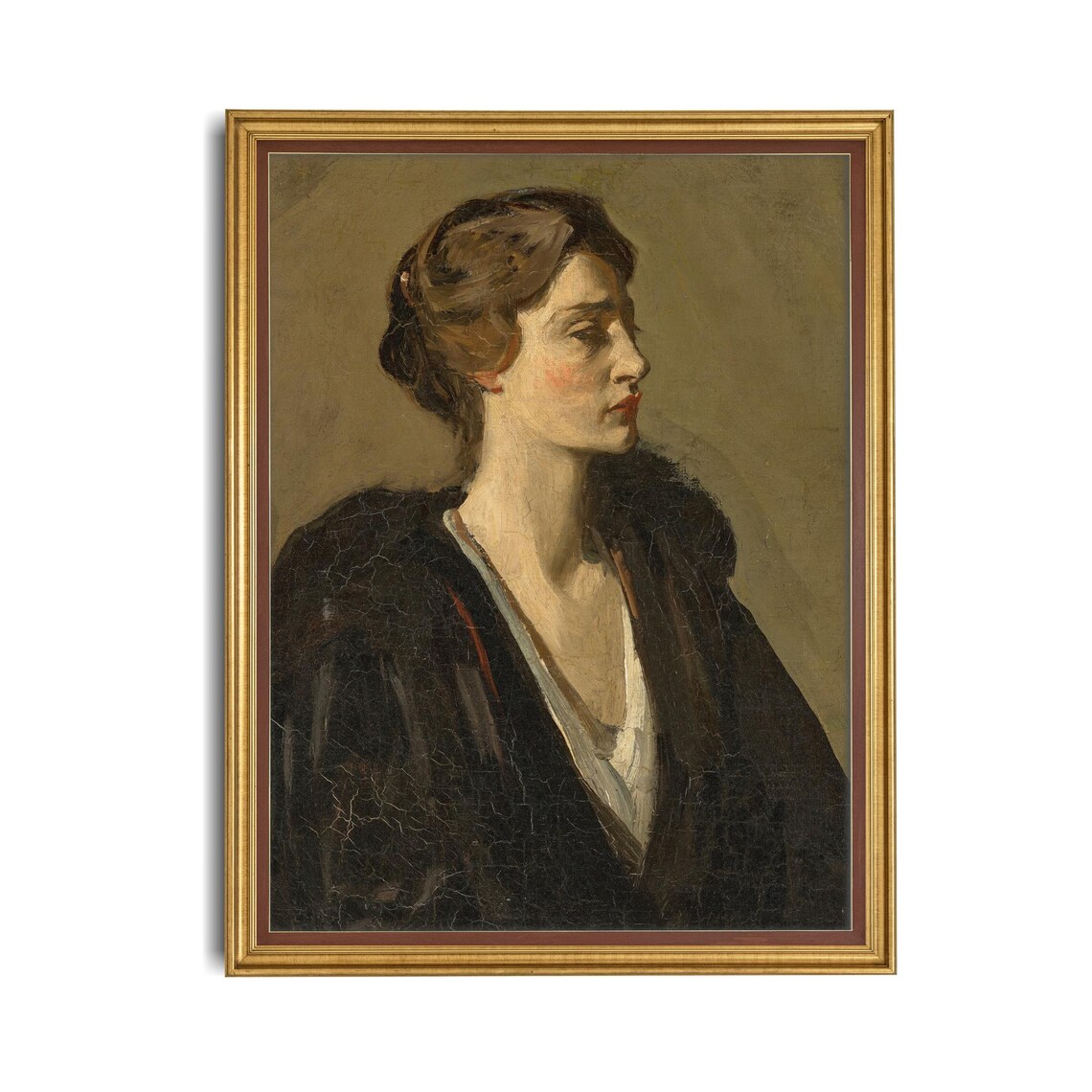 Vintage Woman Portrait, Rustic Oil Painting Art Print - Image 4