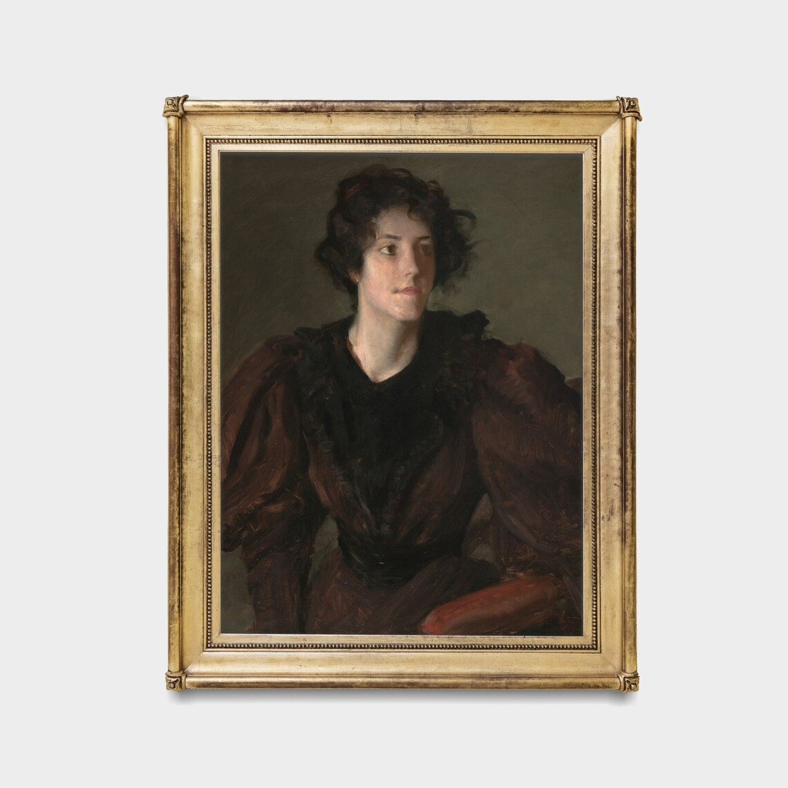Moody Vintage Woman Portrait in Dark Dress Painting Art Poster - Image 3