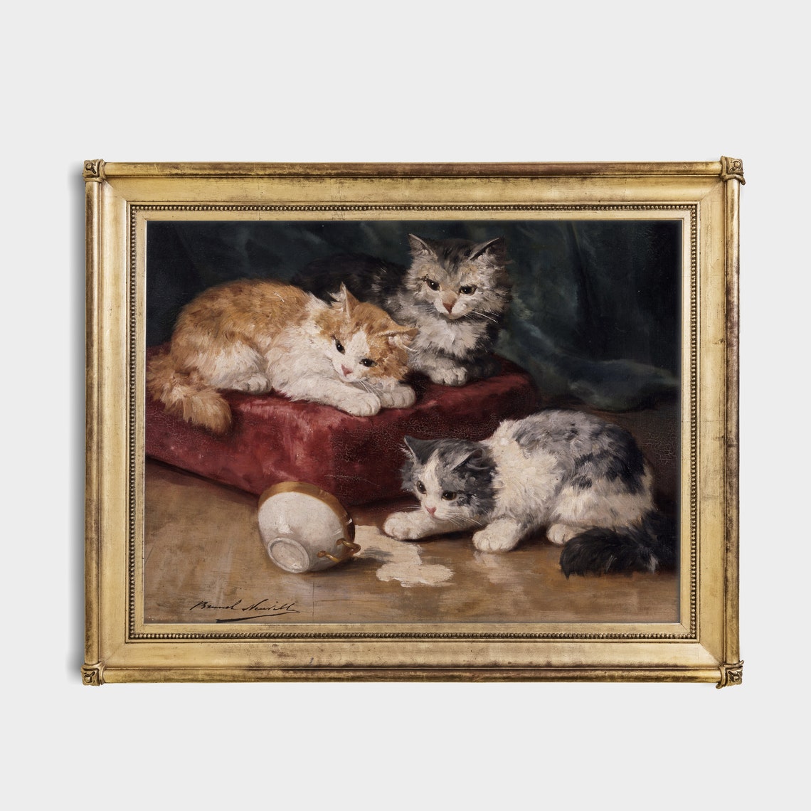 Vintage Cat Painting Antique Animal Print Moody Rustic Art Wall Art Farmhouse Decor Fine Art Print - Image 4