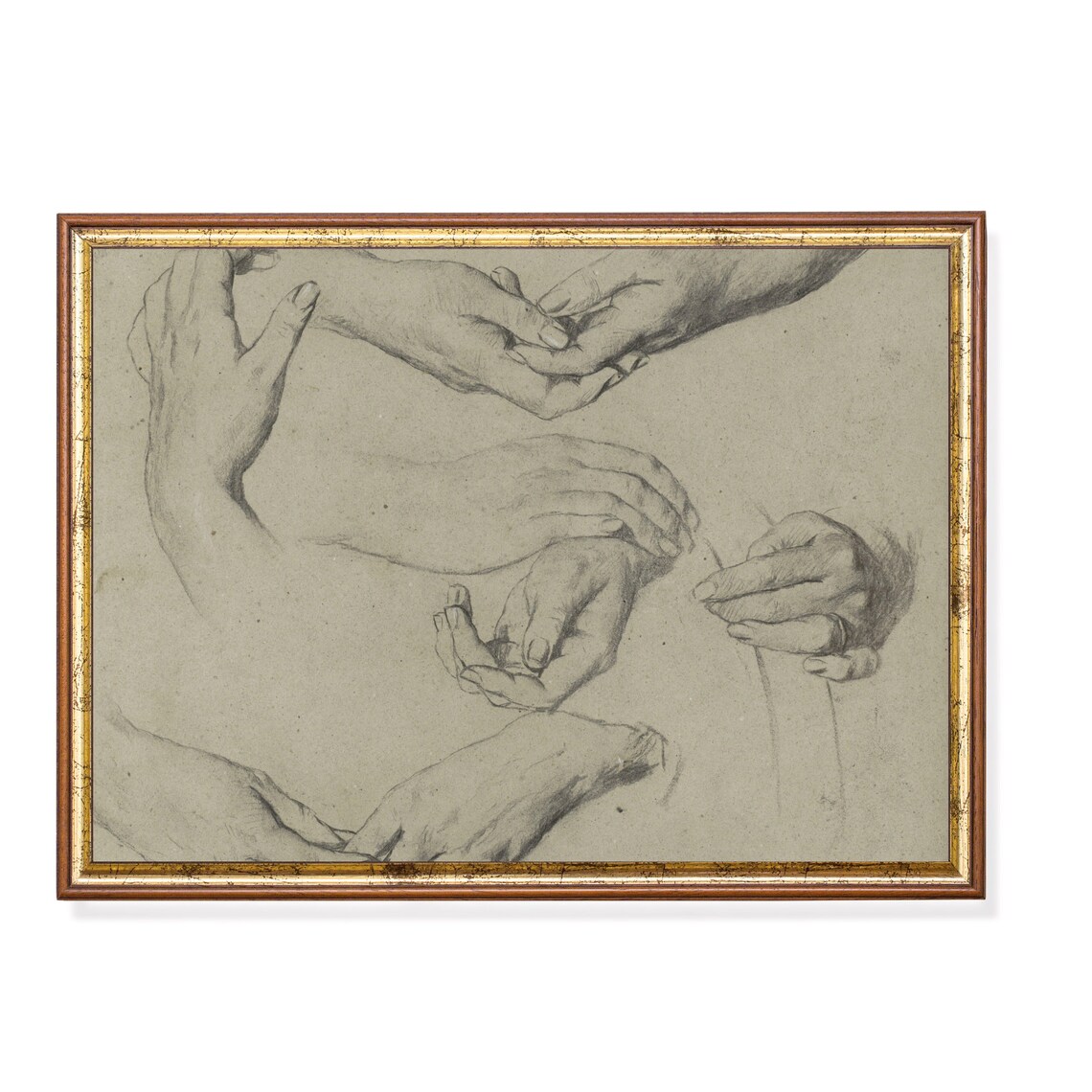 Vintage Hands Sketch Study, Rustic Farmhouse Art Print