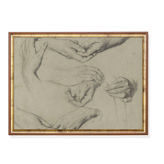 Vintage Hands Sketch Study, Rustic Farmhouse Art Print