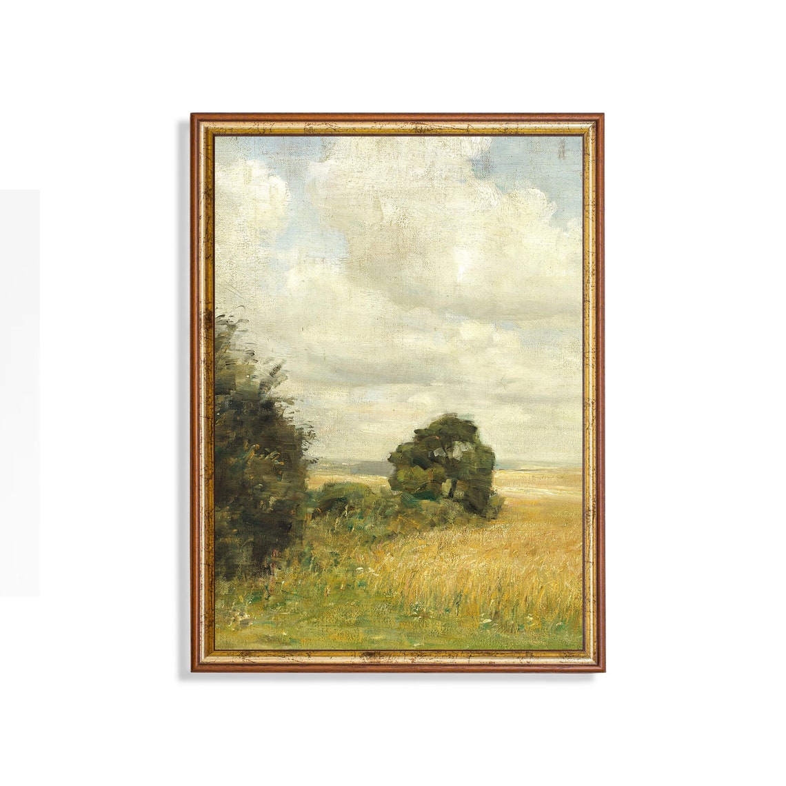 Golden Wheat Field Under Towering Summer Clouds Landscape Oil Print