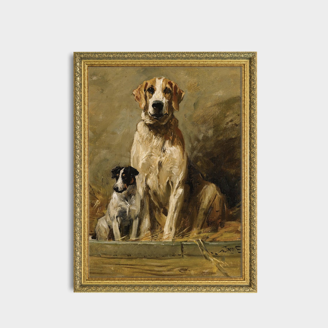 Large Hound and Small Terrier Antique Dog Painting Portrait Poster - Image 3