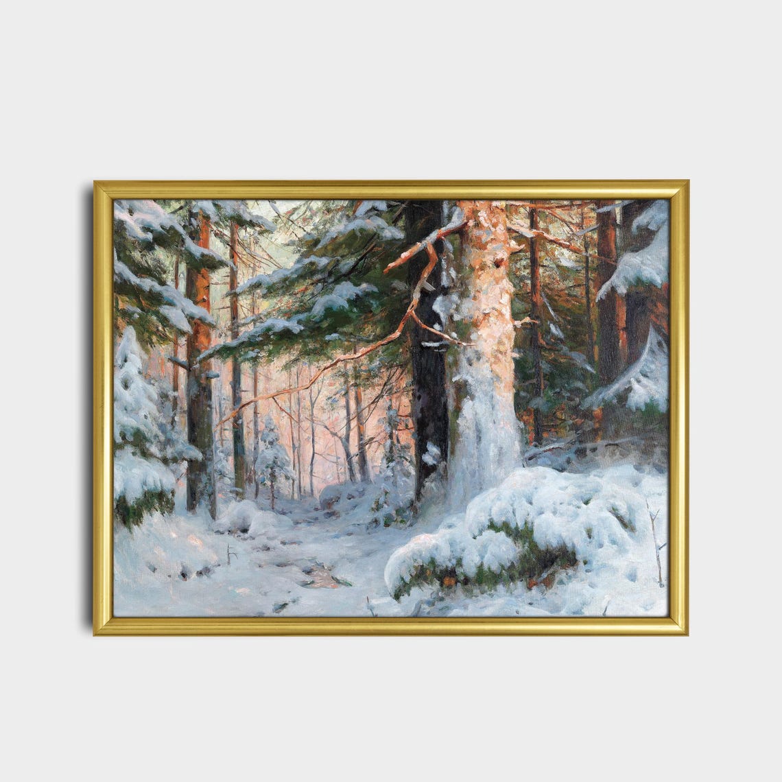 Sunlit Snowy Pine Forest Winter Wonderland Vintage Landscape Poster - Image 2