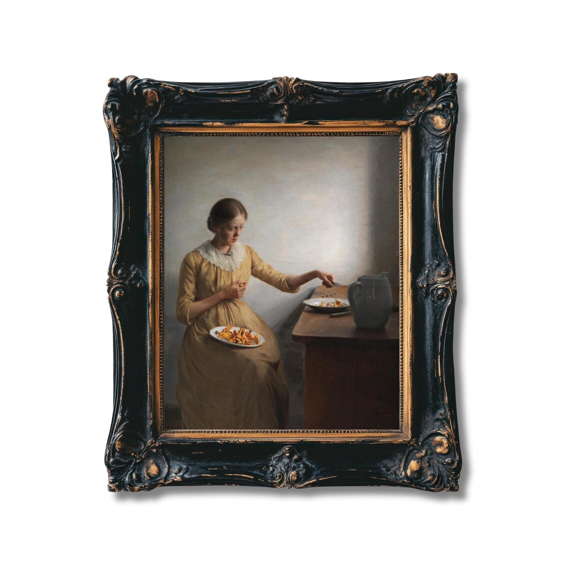Danish Realism Young Woman Cleaning Chanterelle Mushrooms Art Poster