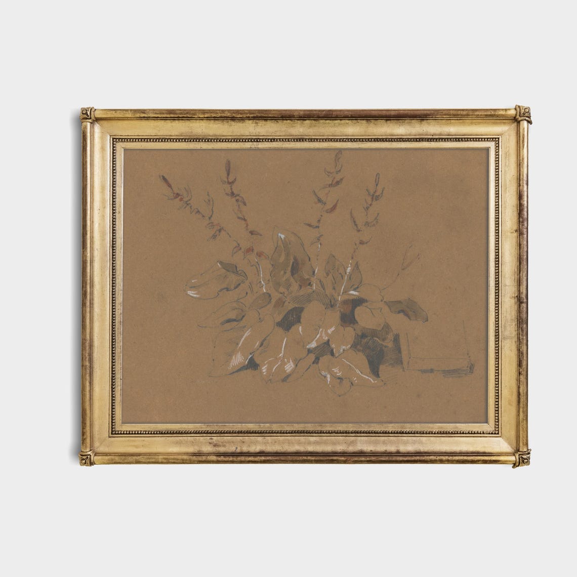 Antique Botanical Leaf Study Sketch Brown Paper Vintage Art Poster - Image 4