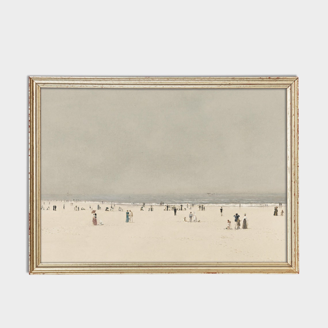 Muted Vintage Beach Painting Antique Seaside Figures Wall Art - Image 2