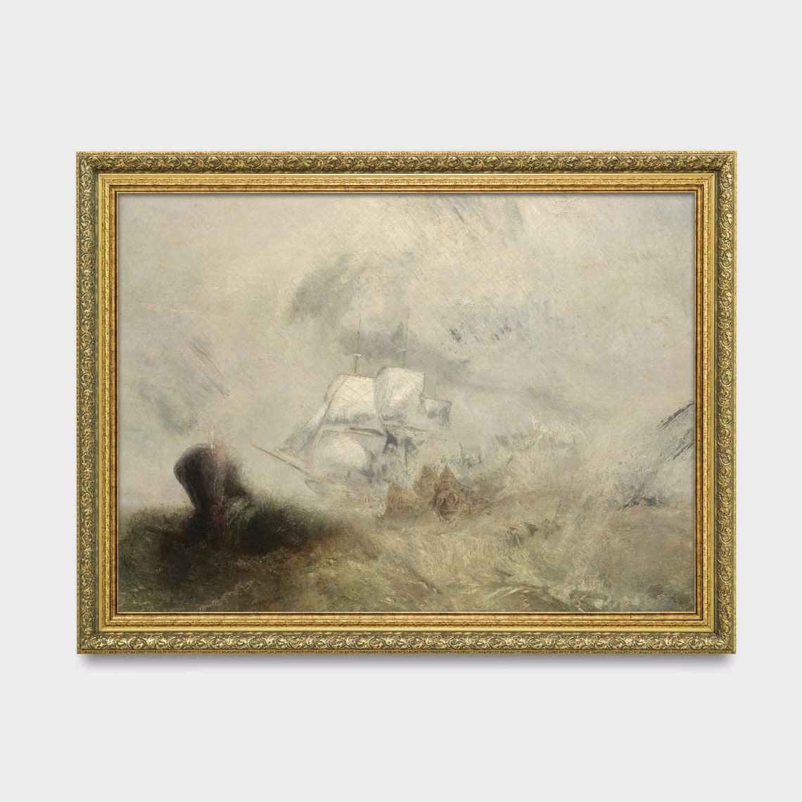 Vintage Sailing Boat Painting Antique Seascape Print Moody Rustic Coastal Decor Ocean Beach Wall Art - Image 2
