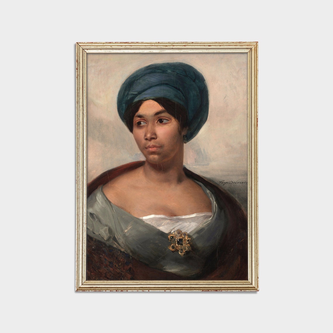 Woman in a Blue Turban With a Gold Brooch Vintage Portrait Poster - Image 2