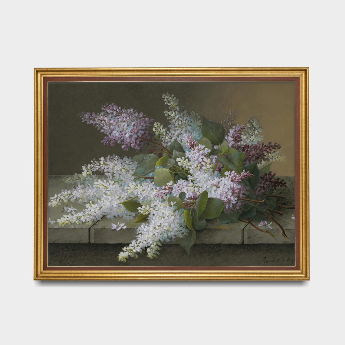 Lilac Branches Draped Over Stone Ledge Vintage Floral Art Poster - Image 3