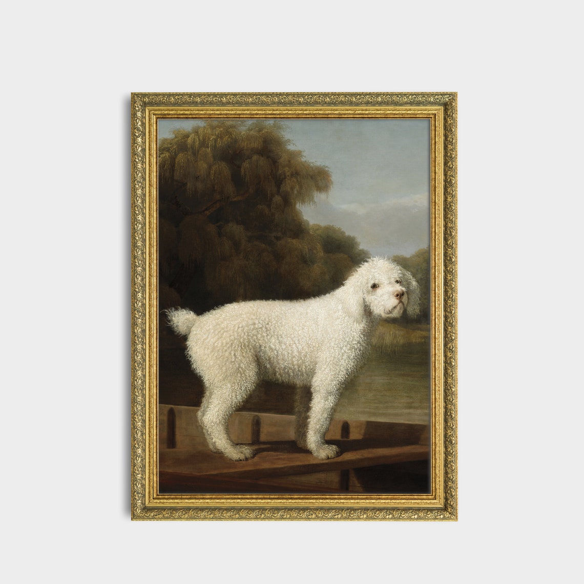 White Poodle Standing in a Punt Classic English Dog Portrait Poster - Image 3