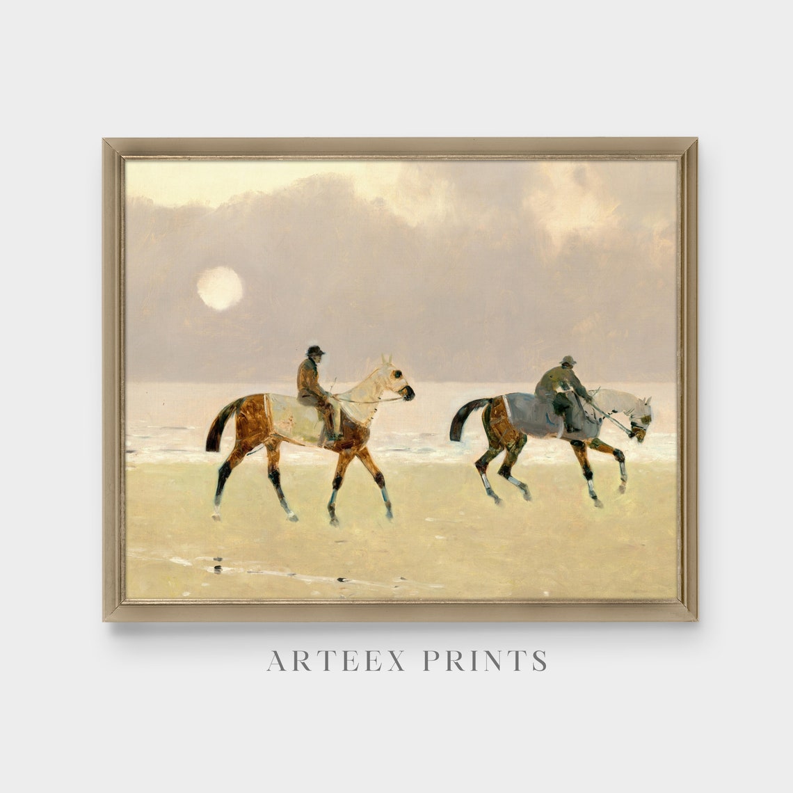 Two Riders Horses Walking Beach Misty Dawn Vintage Equestrian Poster - Image 3