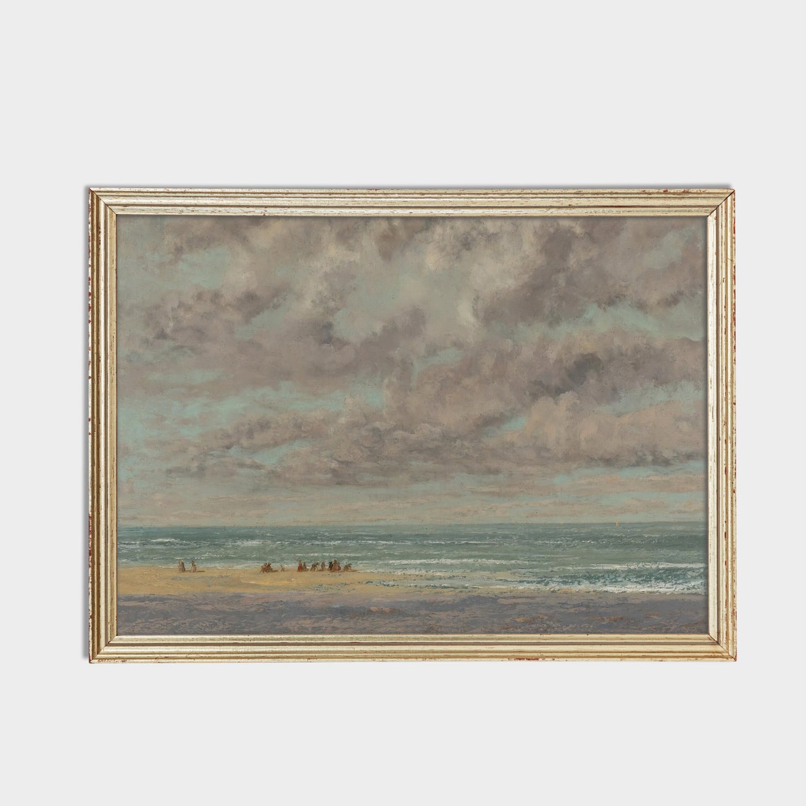 Vast Beach Under Dramatic Clouds Tiny Figures Vintage Seascape Poster - Image 2