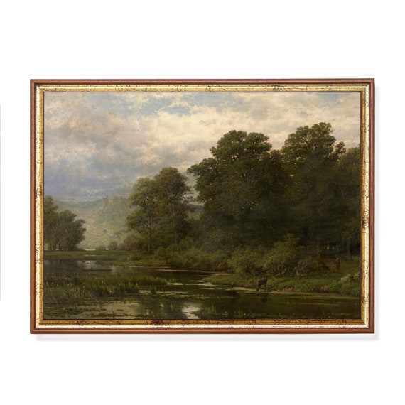 Printed And Shipped Vintage Landscape Painting Antique Country Landscape Moody Rustic Nature Print Farmhouse Decor Physical Prints