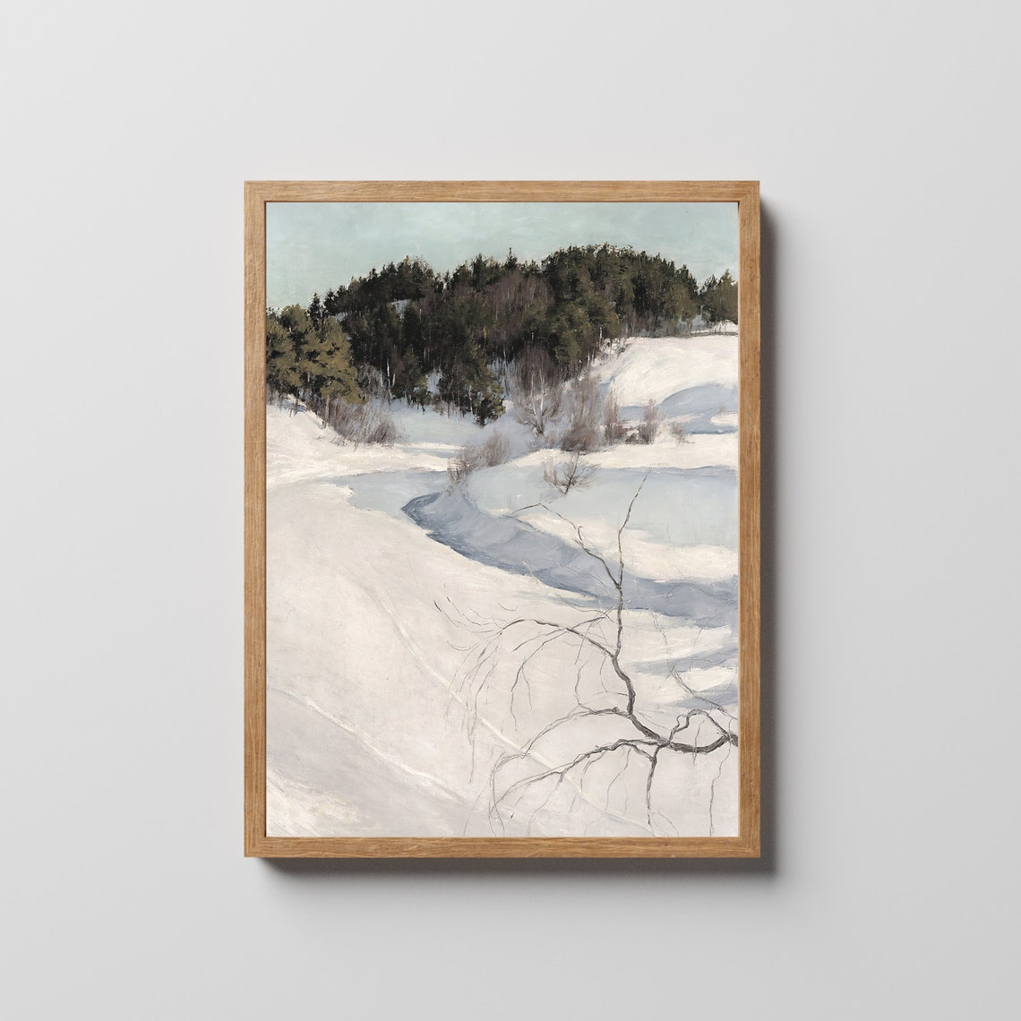 Snowy Valley With a Frozen Stream and Dark Pines Winter Poster - Image 2