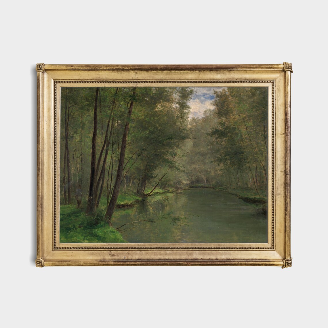 Woodland River Through Forest Vintage Landscape Painting Poster - Image 4