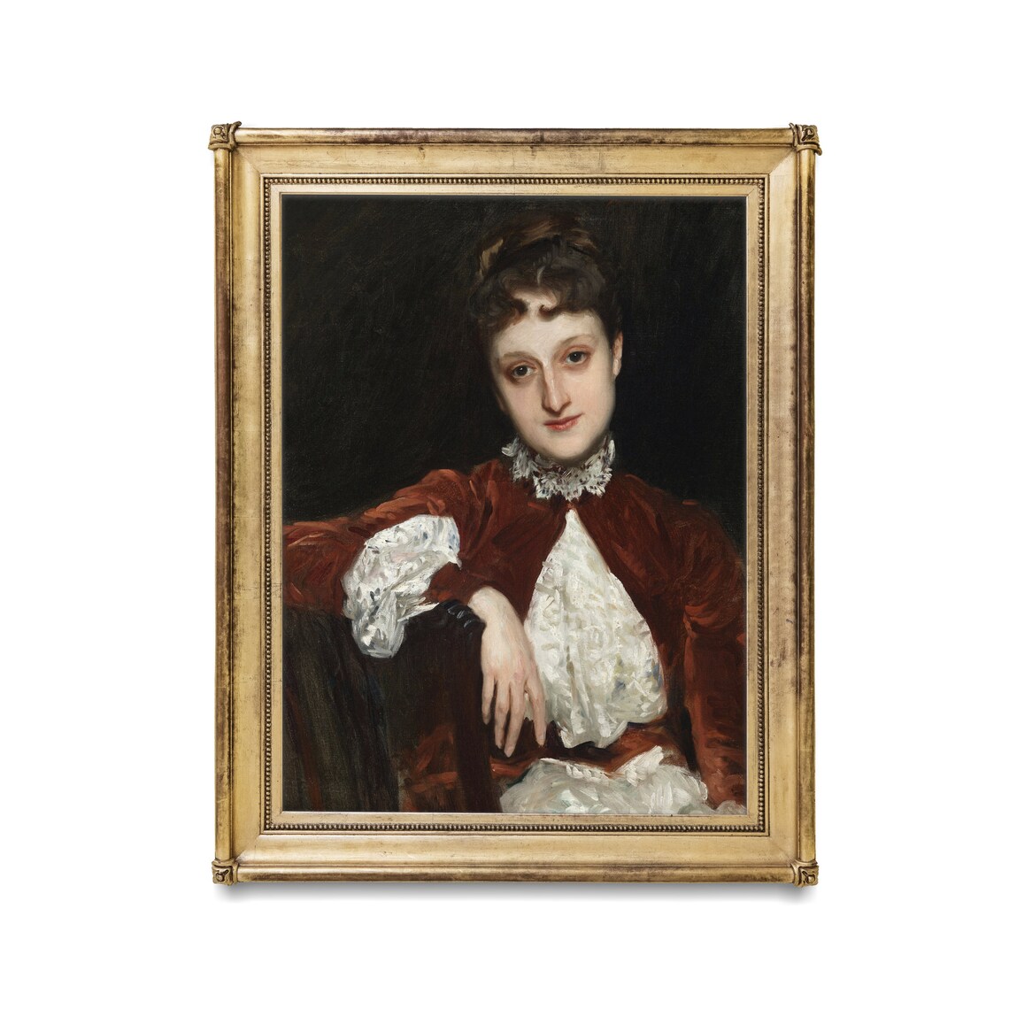 Vintage Portrait of Woman in Red Jacket With White Lace Blouse Poster - Image 5