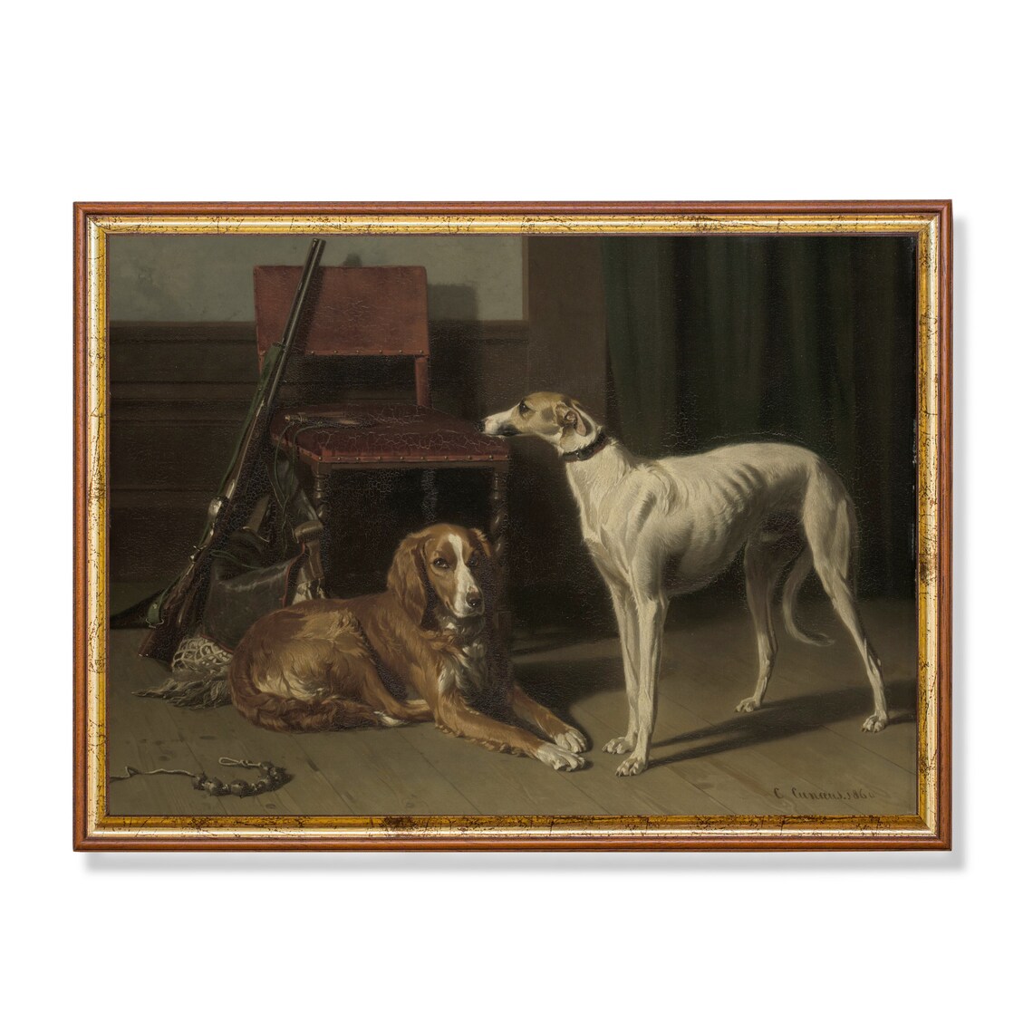 Vintage Dog Painting, Rustic Antique Animal Print