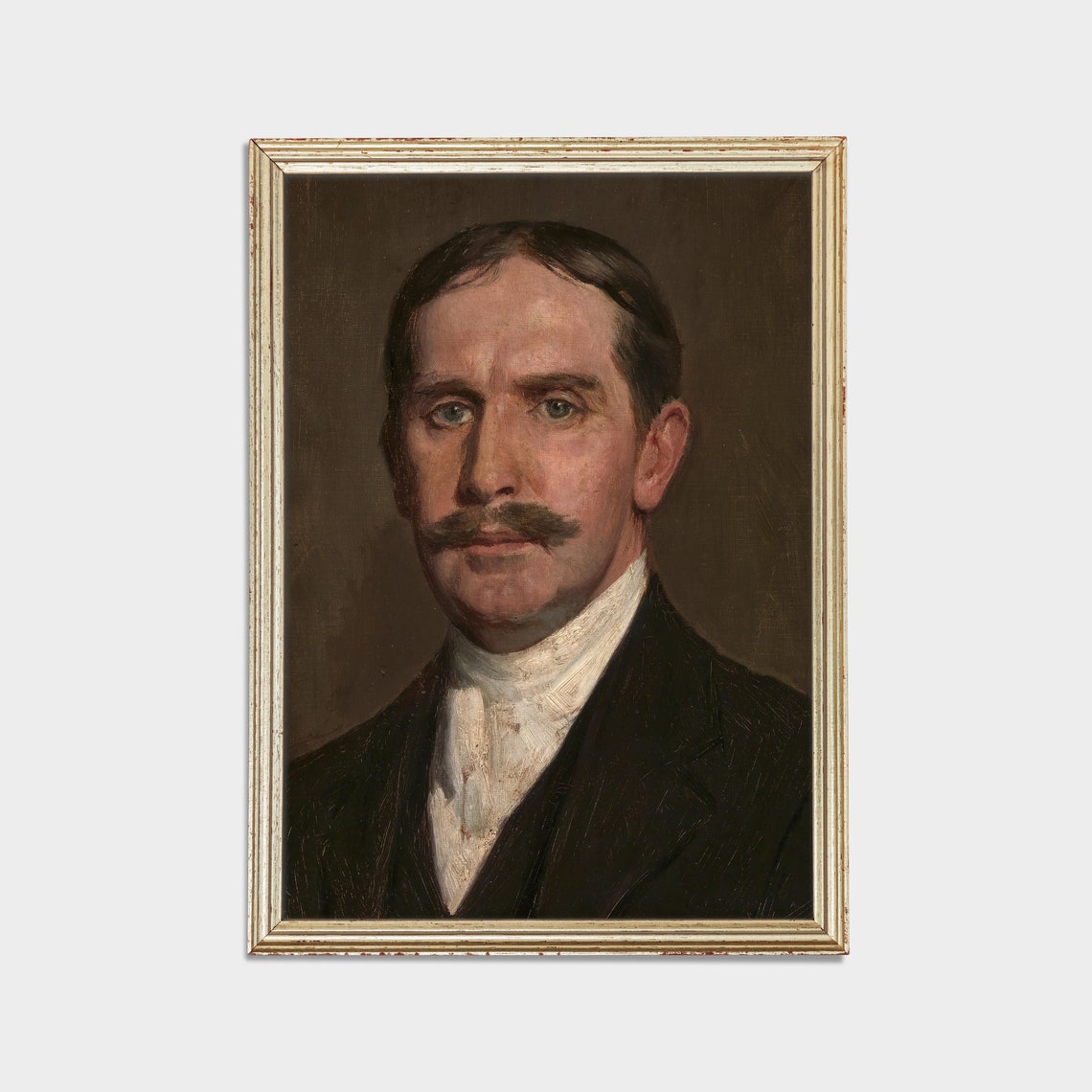 Mustached Victorian Gentleman in a Dark Suit Oil Portrait Poster - Image 2