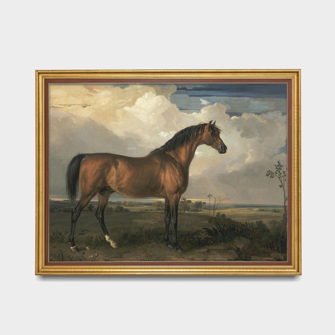 Bay Horse Portrait Standing in a Field Antique Equestrian Poster - Image 3