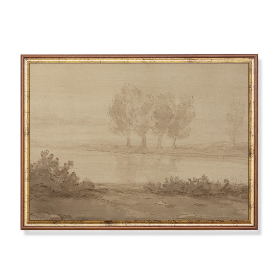 Print And Ship Landscape Sketch Print Vintage Drawing Neutral Rustic Country Decor Antique Wall Art Forest Nature Art Mailed Art