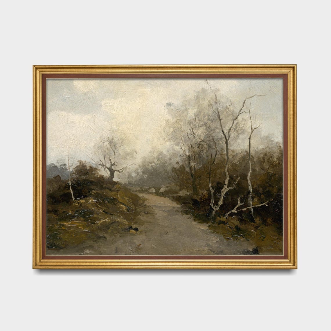 Misty Woodland Path Winding Through Bare Trees Vintage Oil Poster - Image 5