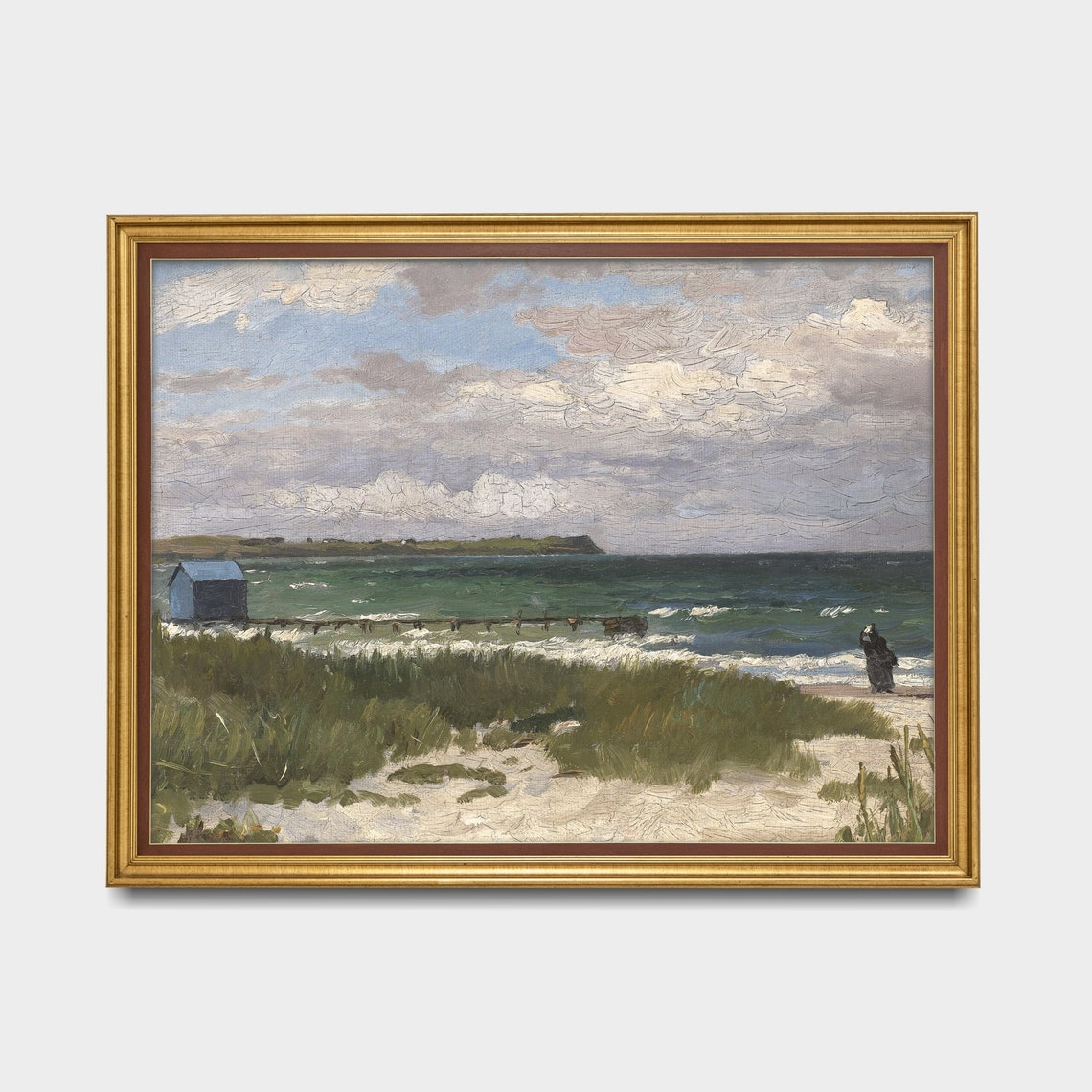 Beach Hut and a Lone Figure on a Windswept Coastal Shore Poster - Image 5