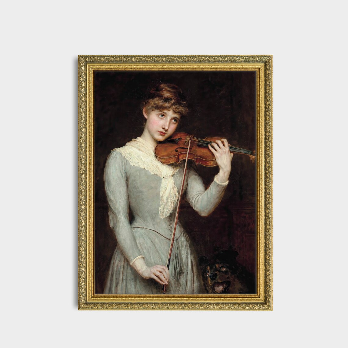 Vintage Violinist Woman With Dog Classical Music Art Wall Poster - Image 3
