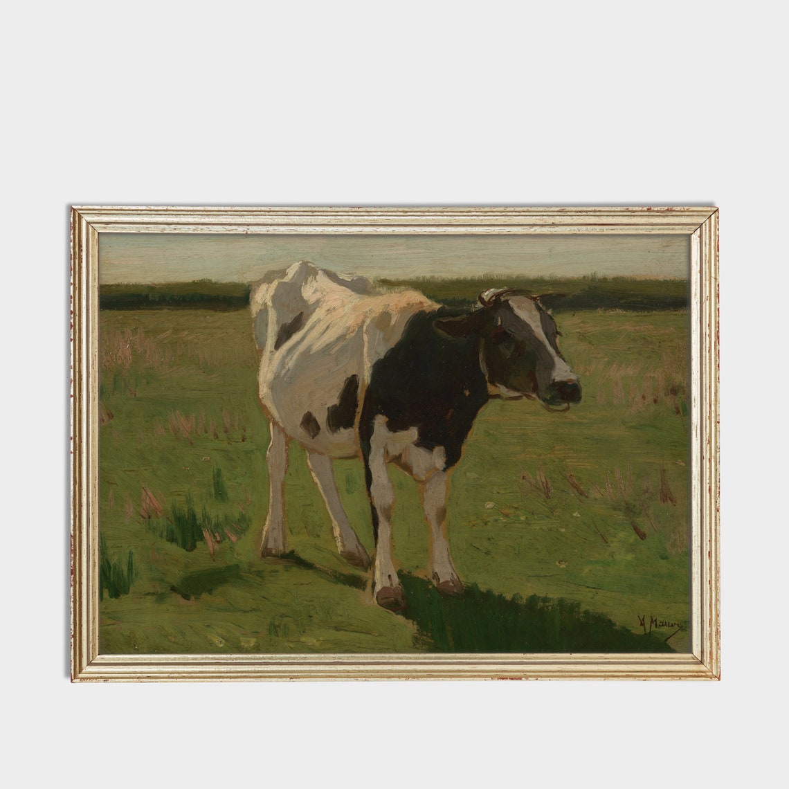Black and White Cow Standing in a Green Meadow Vintage Poster - Image 2