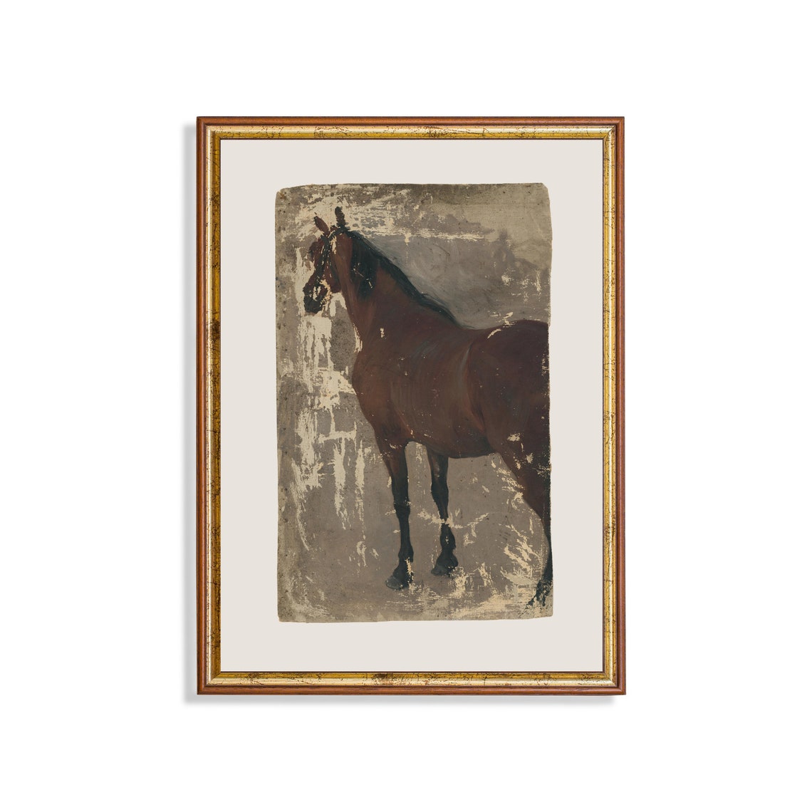 Standing Bay Horse Loose Brush Study Vintage Equestrian Poster