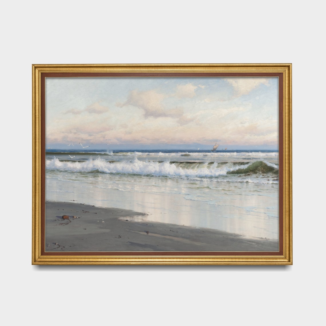 Ocean Waves Breaking on a Quiet Sandy Beach Coastal Scene Poster - Image 3
