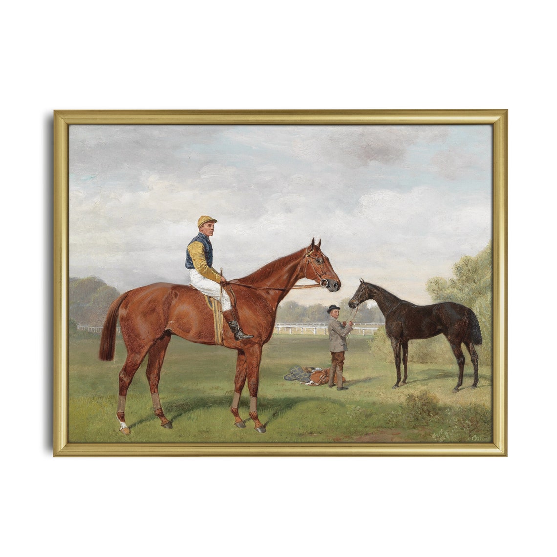 Jockey In Racing Silks On Chestnut Racehorse Equestrian Art Poster - Image 2