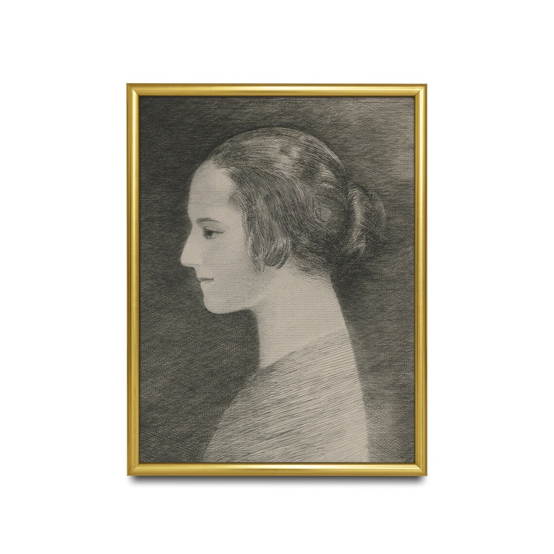 Profile Portrait of a Woman in Charcoal Sketch Vintage Drawing Poster - Image 4