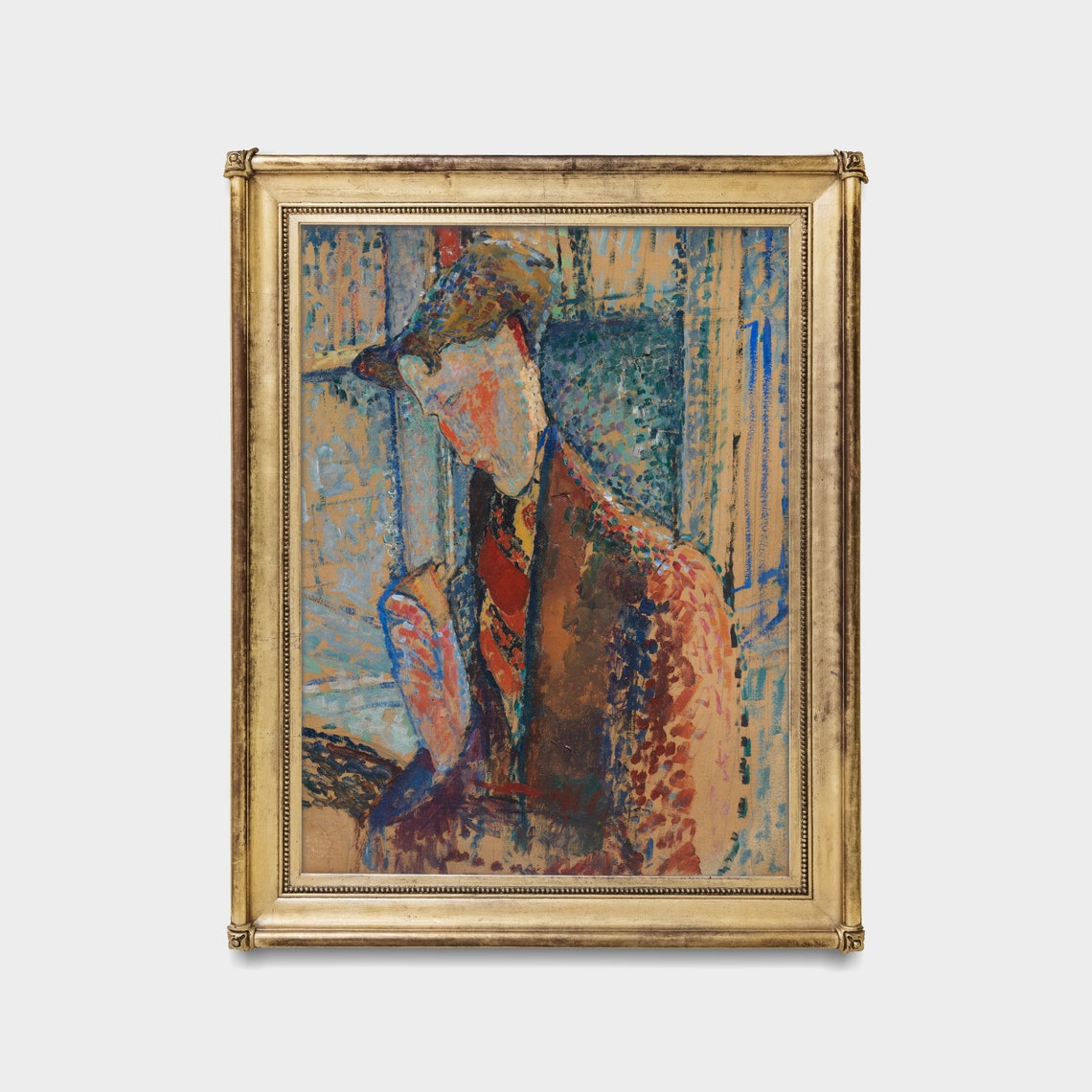 Pointillist Portrait of a Gentleman Wearing a Cap Vintage Poster - Image 3