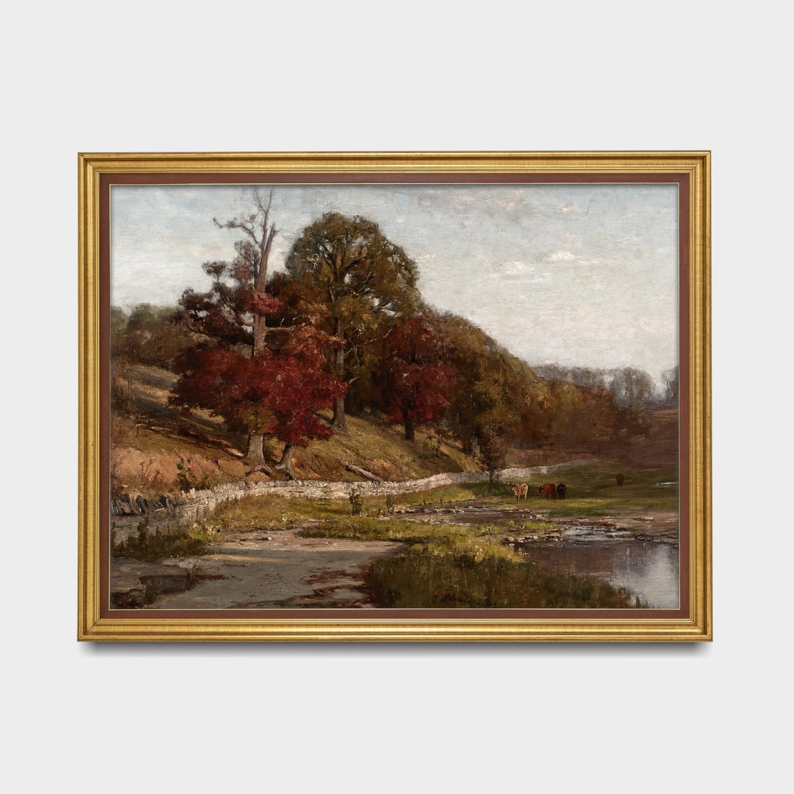 Vintage Fall Landscape Antique Fall Painting Rustic Moody Forest Print Wall Art Farmhouse Country Decor - Image 2