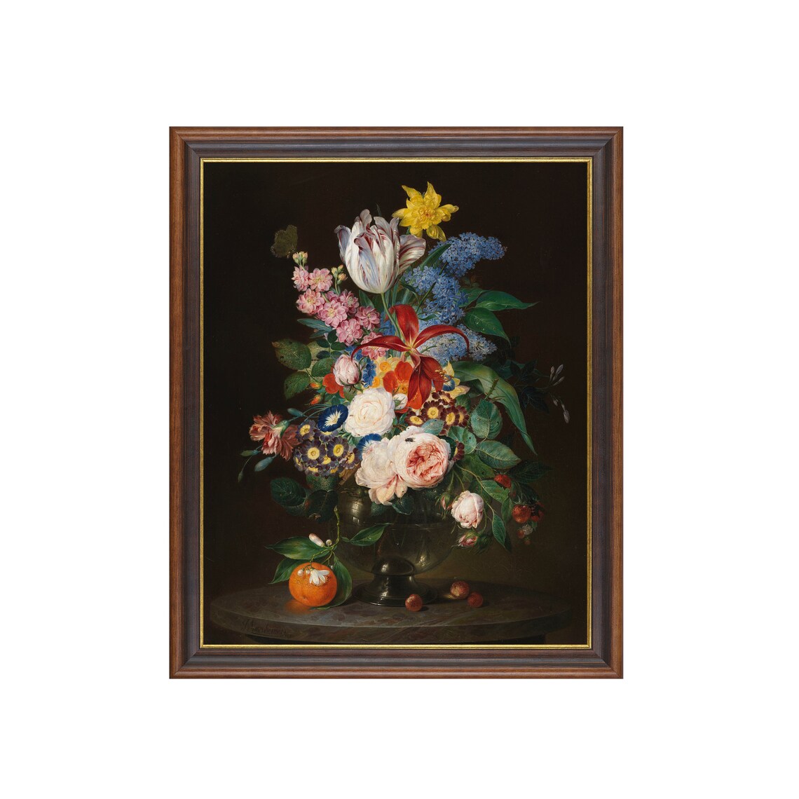 Lush Bouquet Of Tulips Roses And Lilies Vintage Floral Art Poster