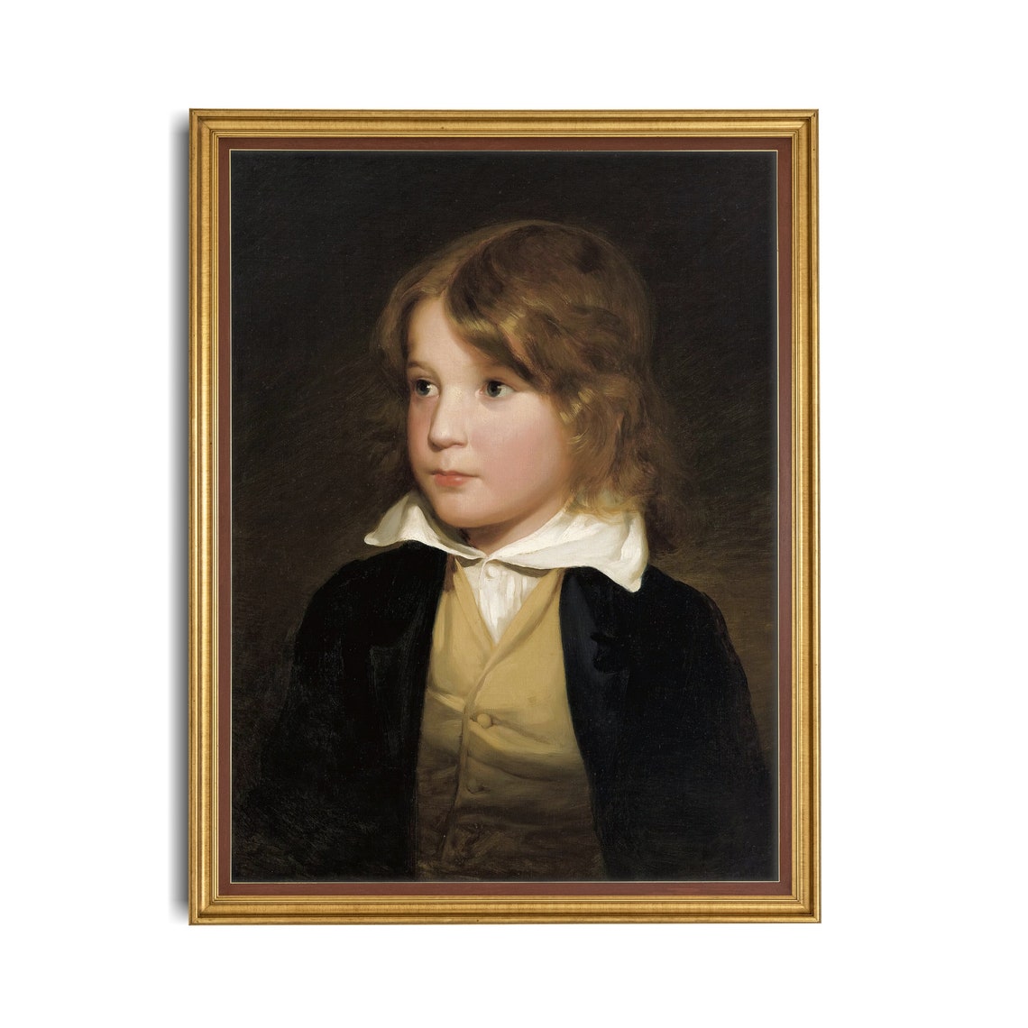 Young Boy Portrait with White Collar Antique Child Oil Painting Poster - Image 4