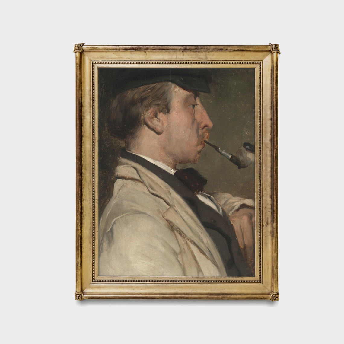Profile Portrait of a Man Smoking a Pipe in a Dark Flat Cap Poster - Image 4