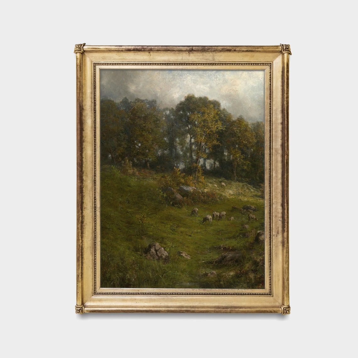 Sheep Grazing In A Moody Forest Meadow Barbizon Landscape Poster - Image 4